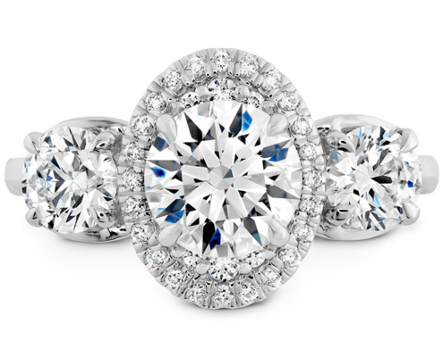 JULIETTE 3 STONE OVAL HALO ENGAGEMENT RING