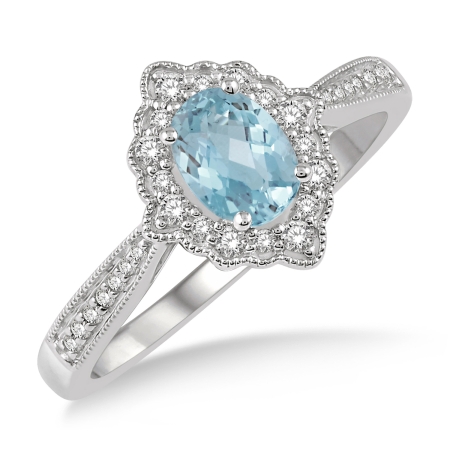 Aquamarine .20CT Diamond Ring