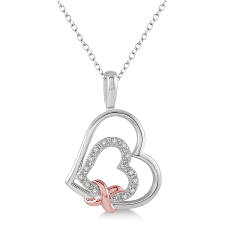 .03CT Double Heart with Ribbon Pendant