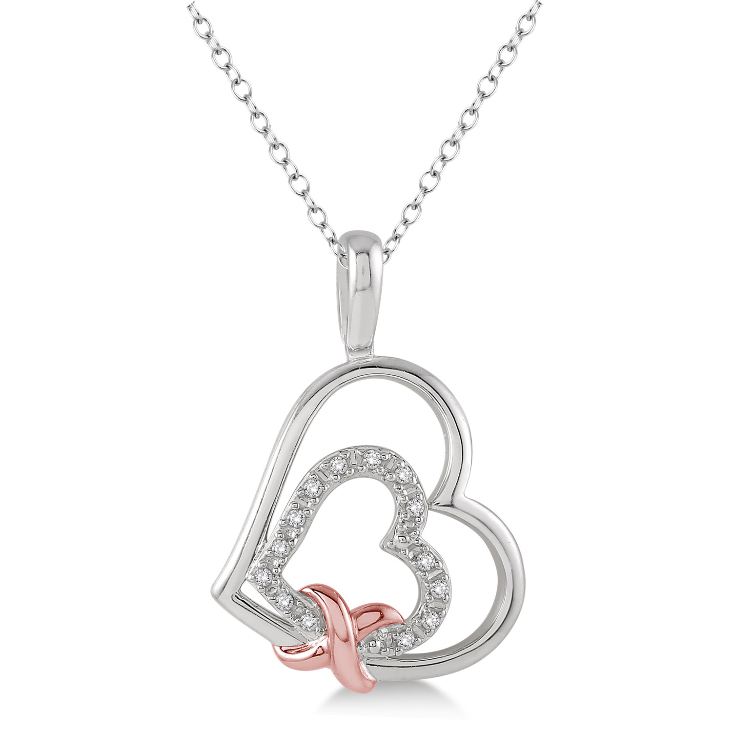 87189SSSLPD .03CT Double Heart with Ribbon Pendant