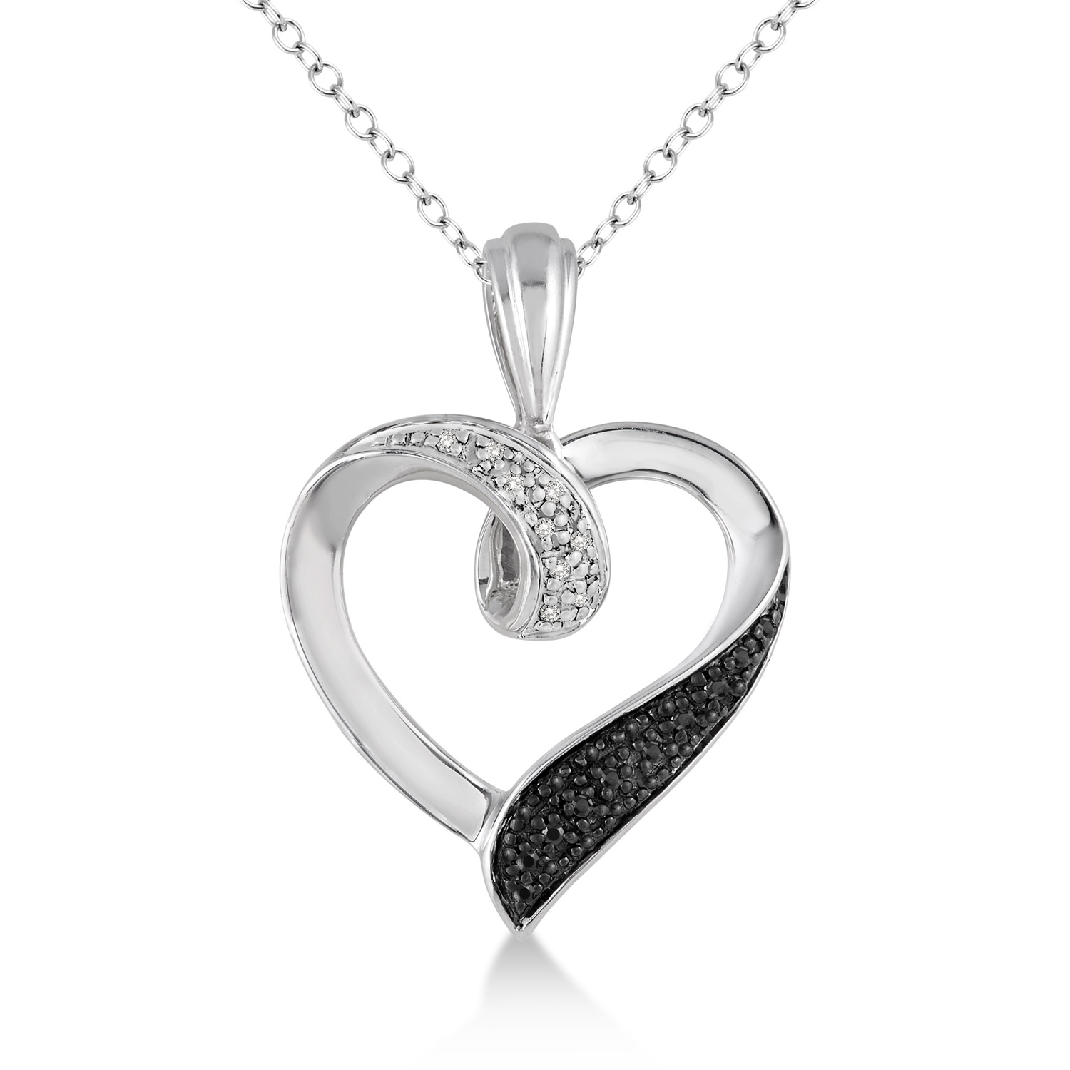 87218SSSLPD .12CT White & Black Diamond Heart Pendant