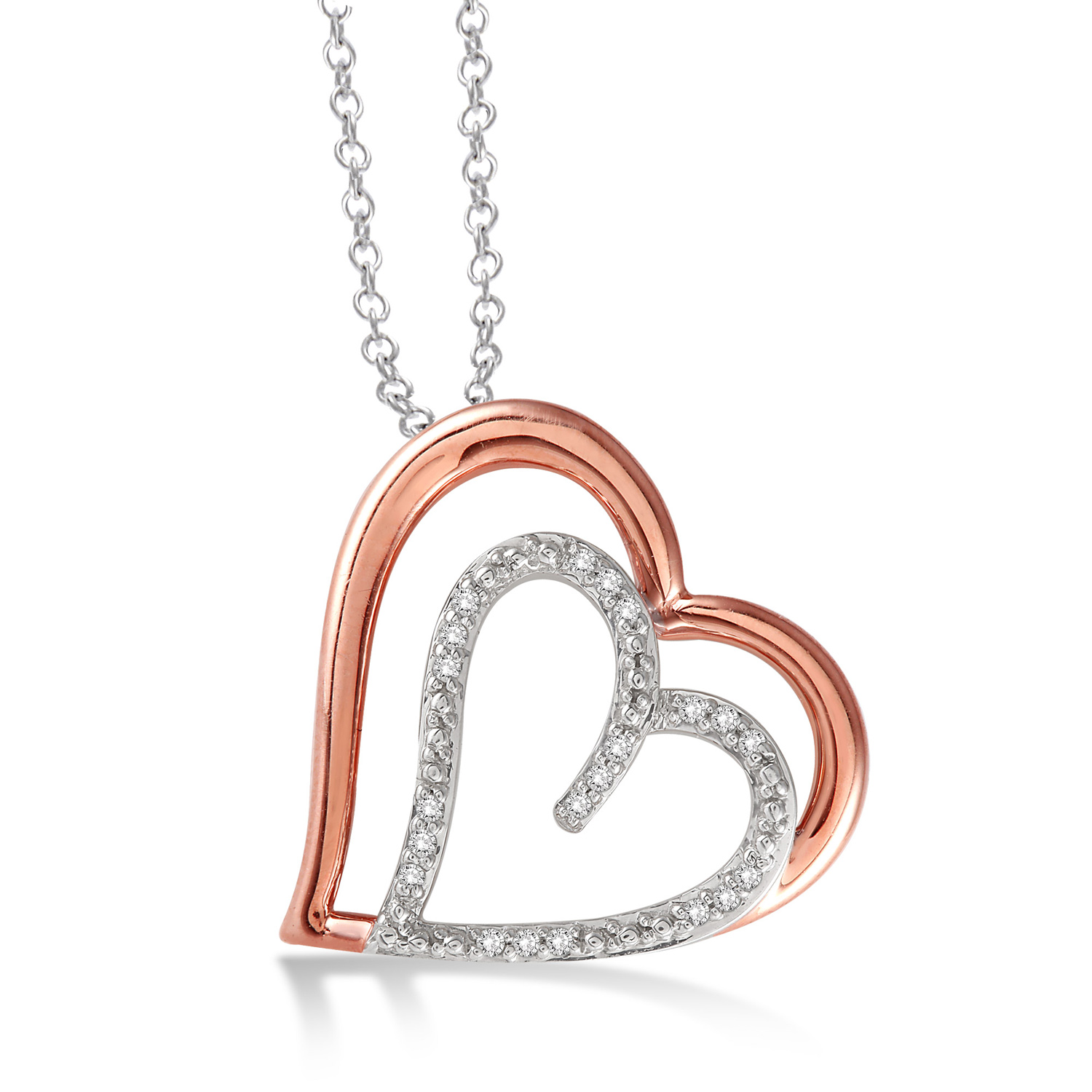 Double Heart Rose Gold and Silver Diamond