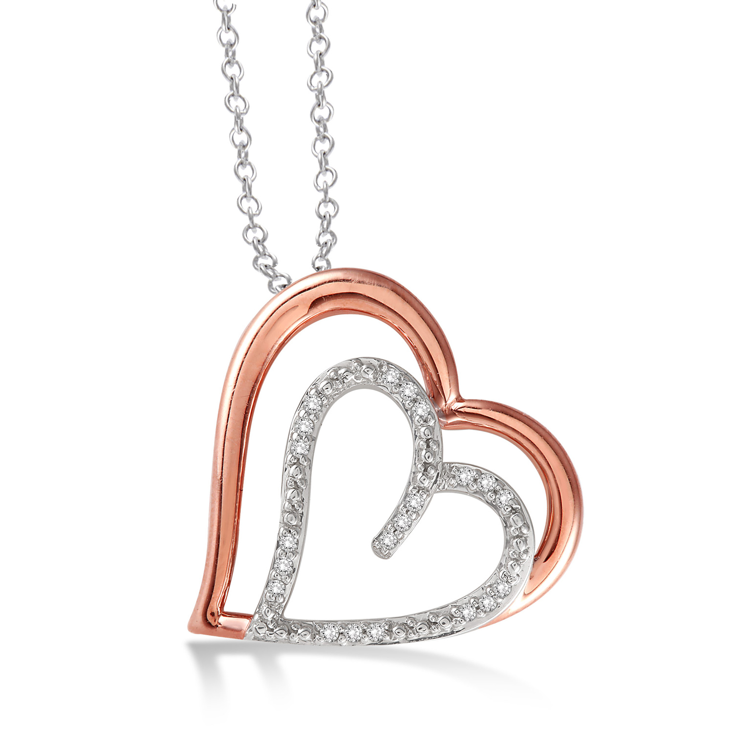 87669SSSLPD Double Heart Rose Gold and Silver Diamond