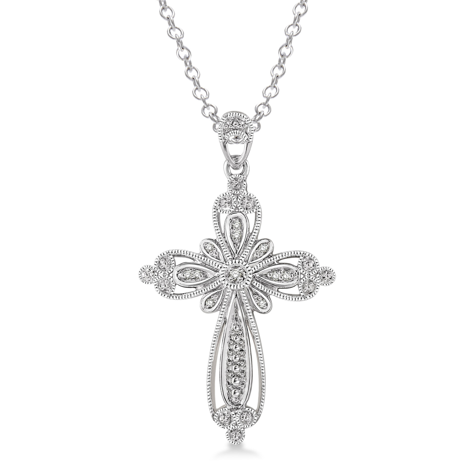 87819SSSLPD .05CT Silver Diamond Cross Pendant