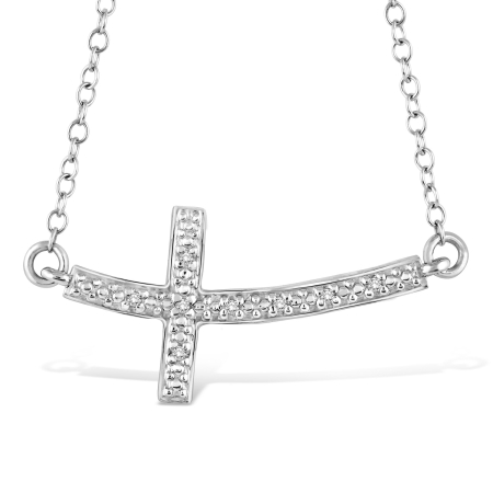 .03CT Diamond Bar Cross Necklace WG