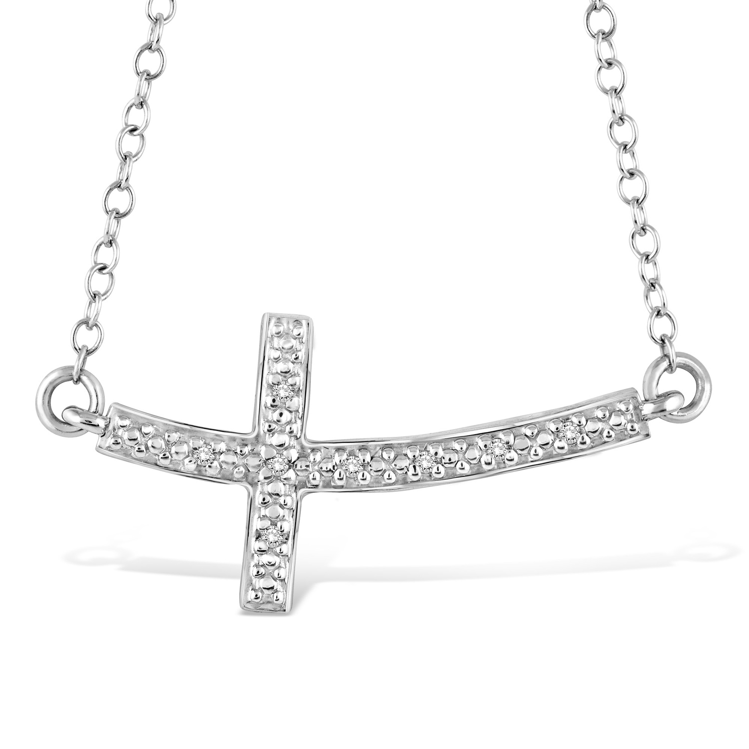 .03CT Diamond Bar Cross Necklace WG
