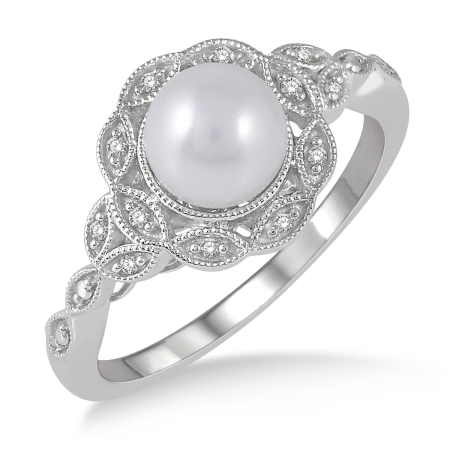6.5MM Pearl and Diamond Ring