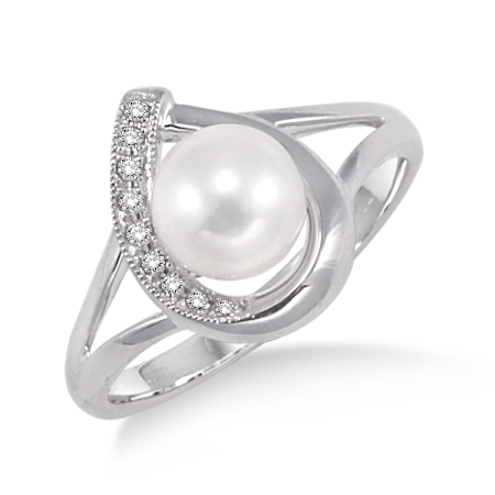 6.5MM Pearl Diamond Ring