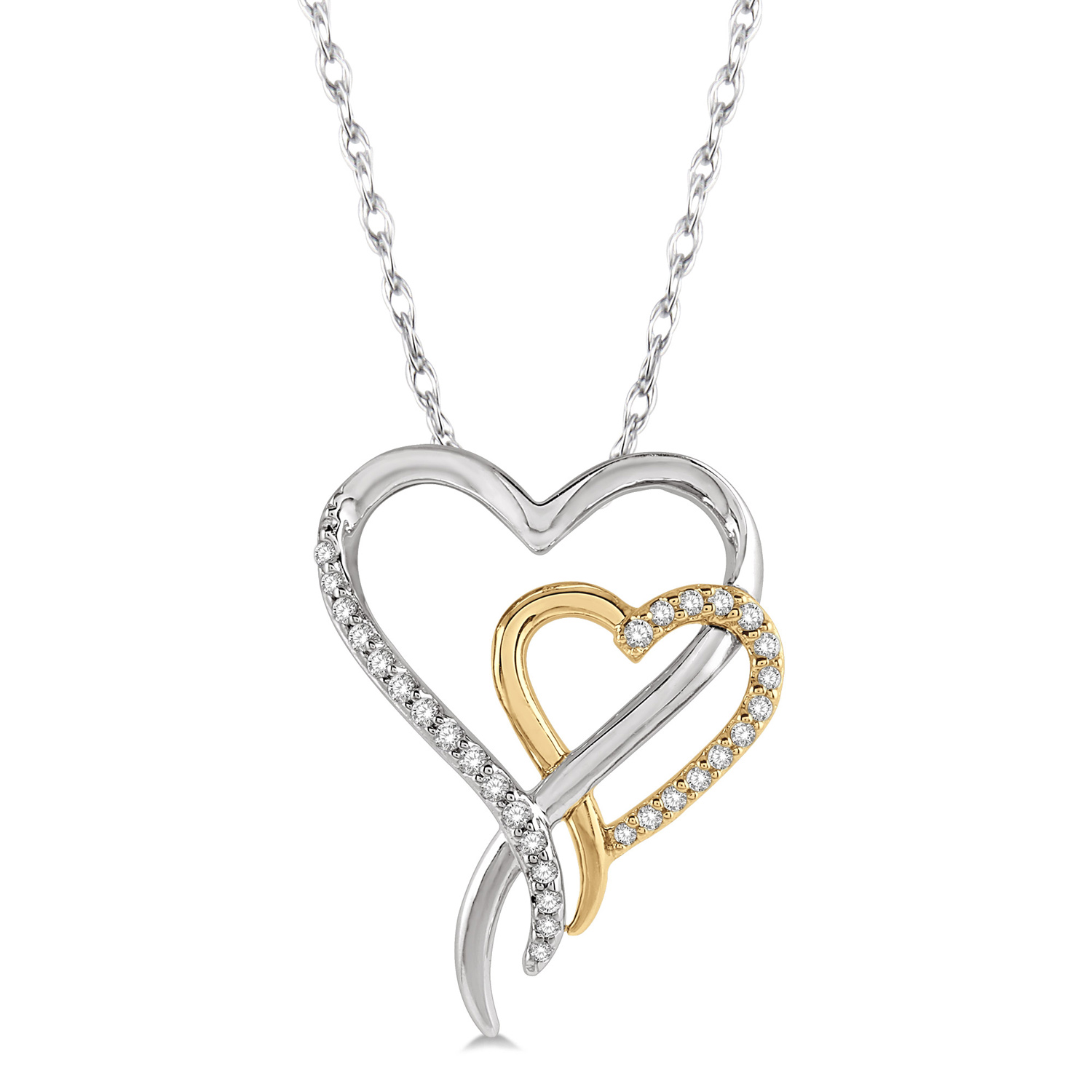 94018TSPDWY Diamond Twin Heart Pendant WG .12CT