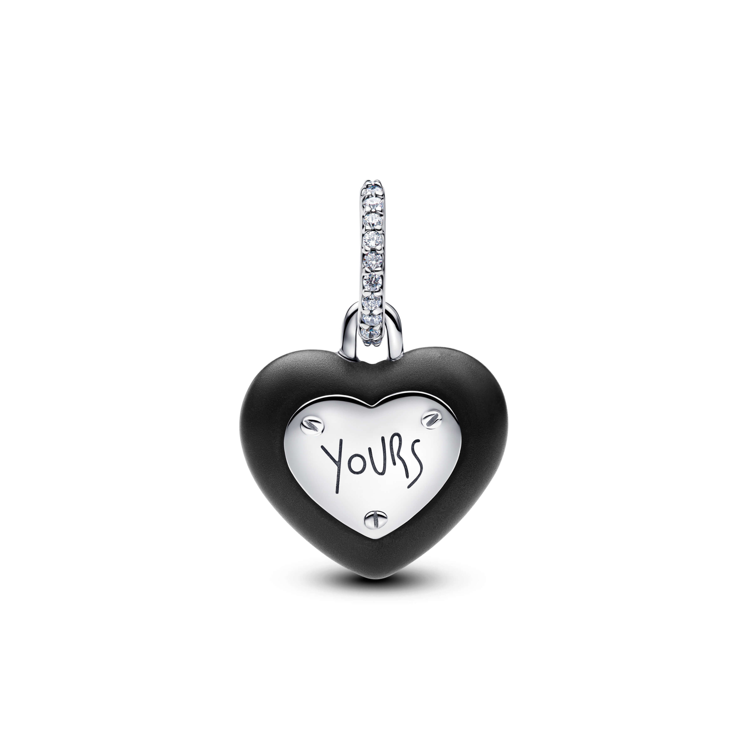 Matte Black Ceramic Heart Padlock Dangle Charm — The Diamond